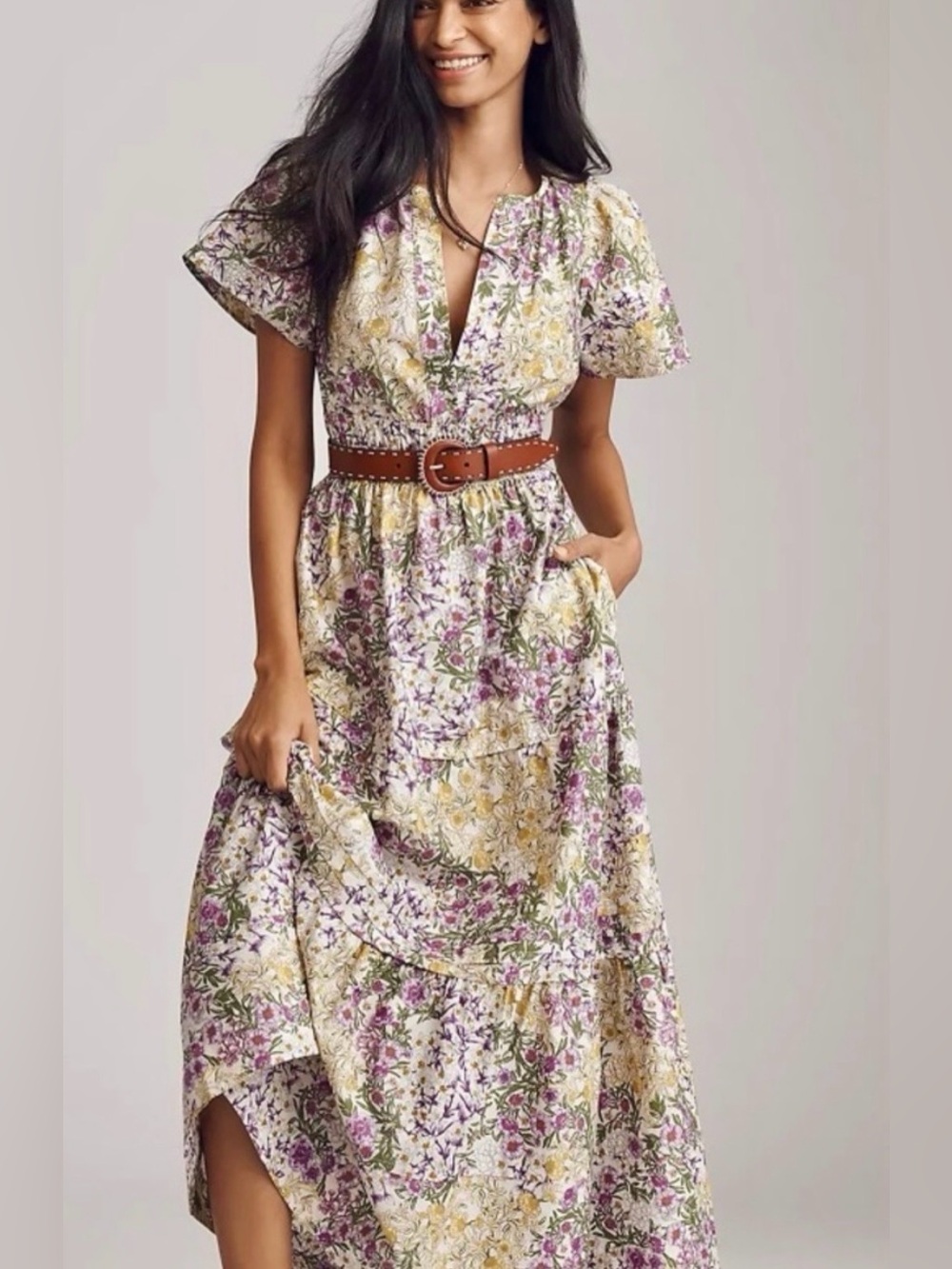 Anthropologie Somerset Lilac Floral Maxi Dress Size Small